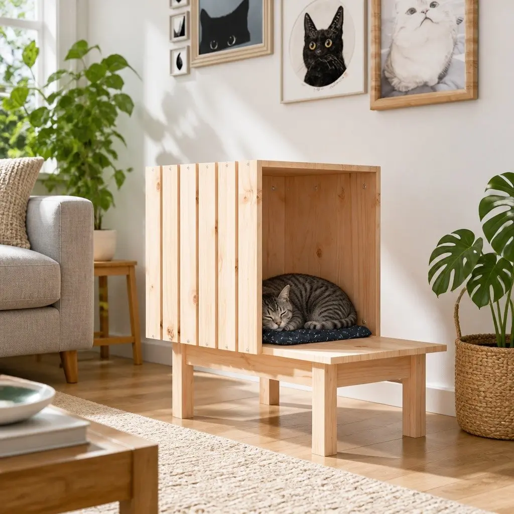 Cat House for Indoor Use 60x36x60 cm Solid Pine Wood Shelter Rest Sleep Bed Enclosure