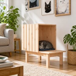 Cat House 60x36x60 cm Solid Pine Wood Shelter Rest Sleep Bed Enclosure