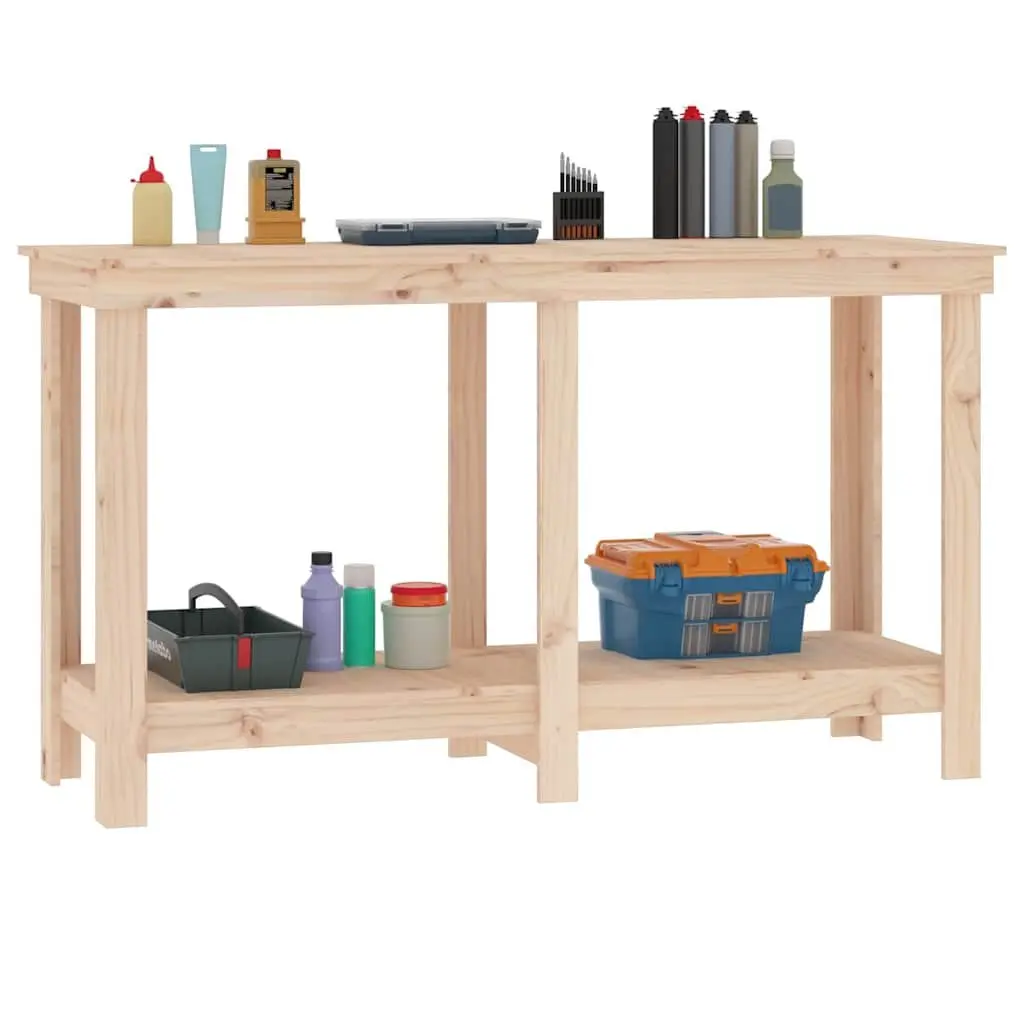 Work Bench Solid Wood Pine 140x50x80 cm Garage Storage Workbench Shelves Brown