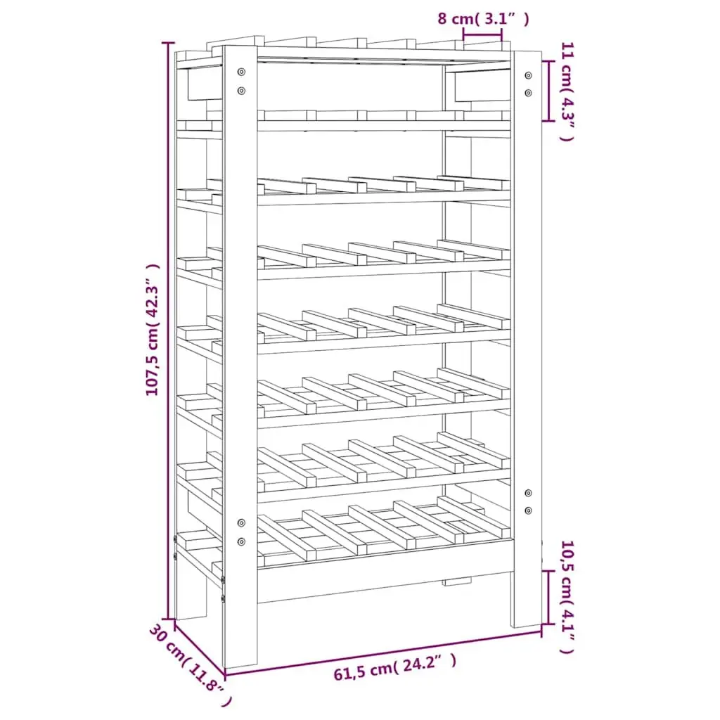 Wooden Wine Rack 61.5x30x107.5 cm Pine Bottle Storage Display Stand Brown