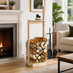 Wooden Log Holder 33.5x30x110 cm Indoor Firewood Rack Storage Stand Brown