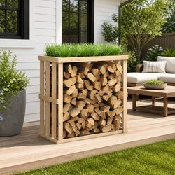 Outdoor Log Holder Firewood Rack Storage Stand Solid Pine Wood Planter Display