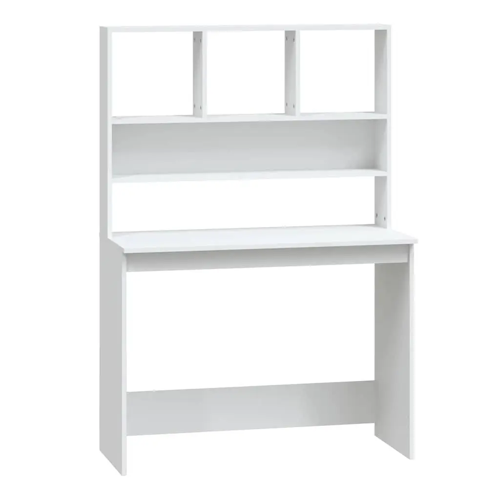 White Desk with Shelves for Office Study Space 102x45x148cm