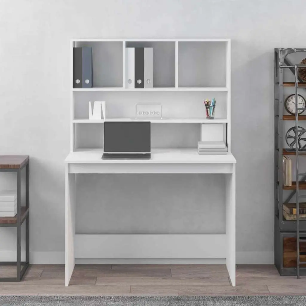 White Desk with Shelves for Office Study Space 102x45x148cm