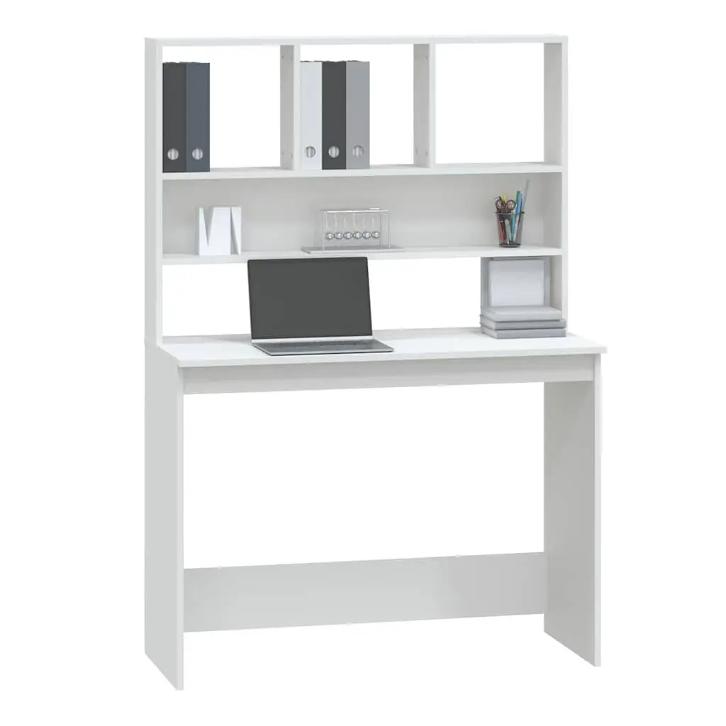 White Desk with Shelves for Office Study Space 102x45x148cm