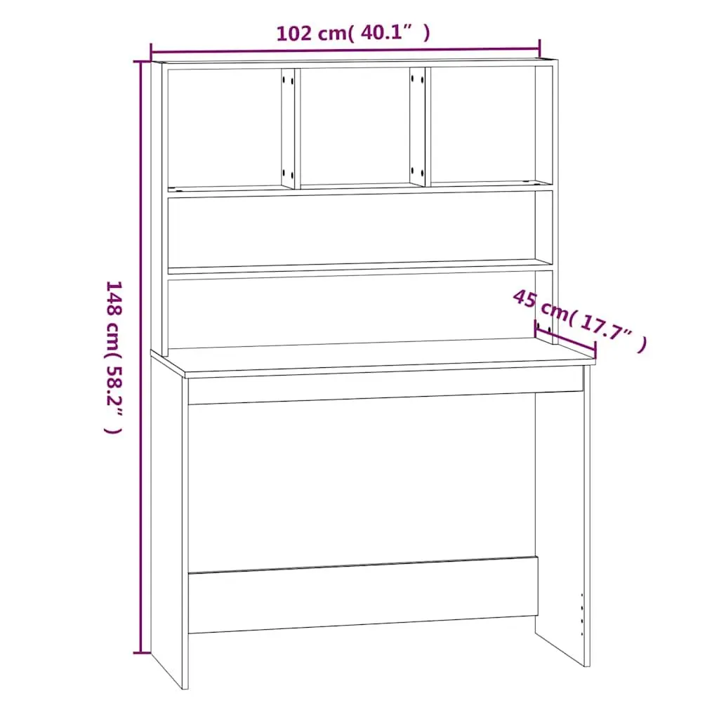 White Desk with Shelves for Office Study Space 102x45x148cm