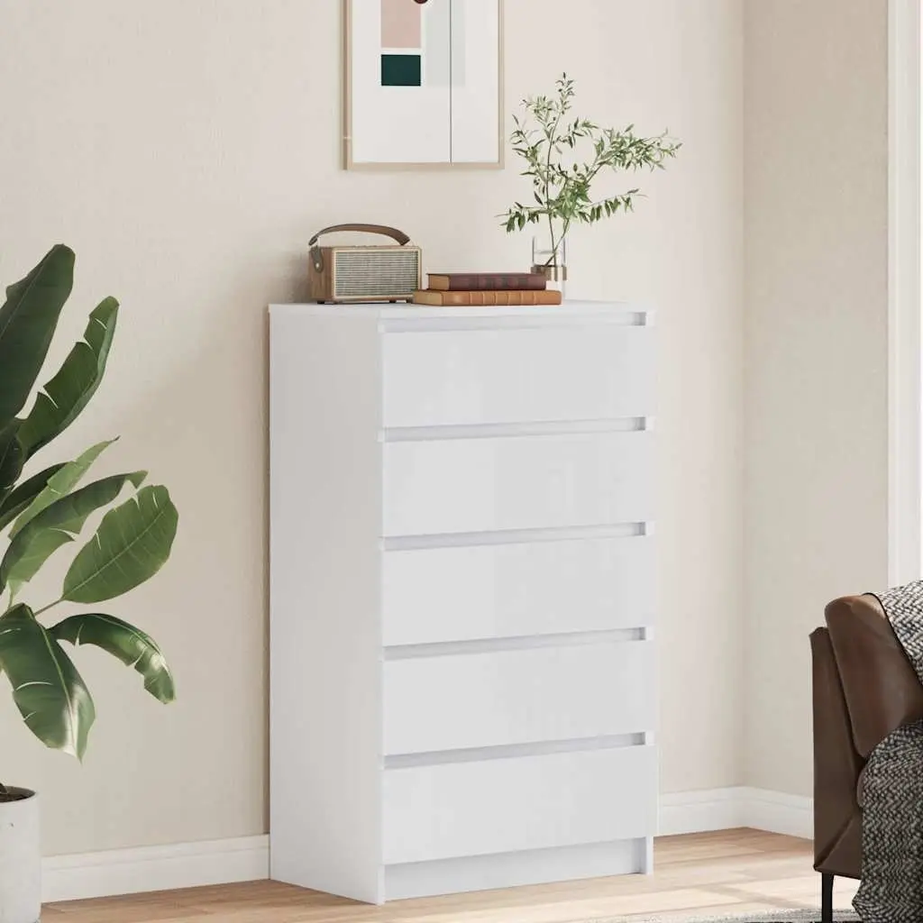 Drawer Cabinet White 60x36x103 cm Storage Chest 5 Drawers Engineered Wood