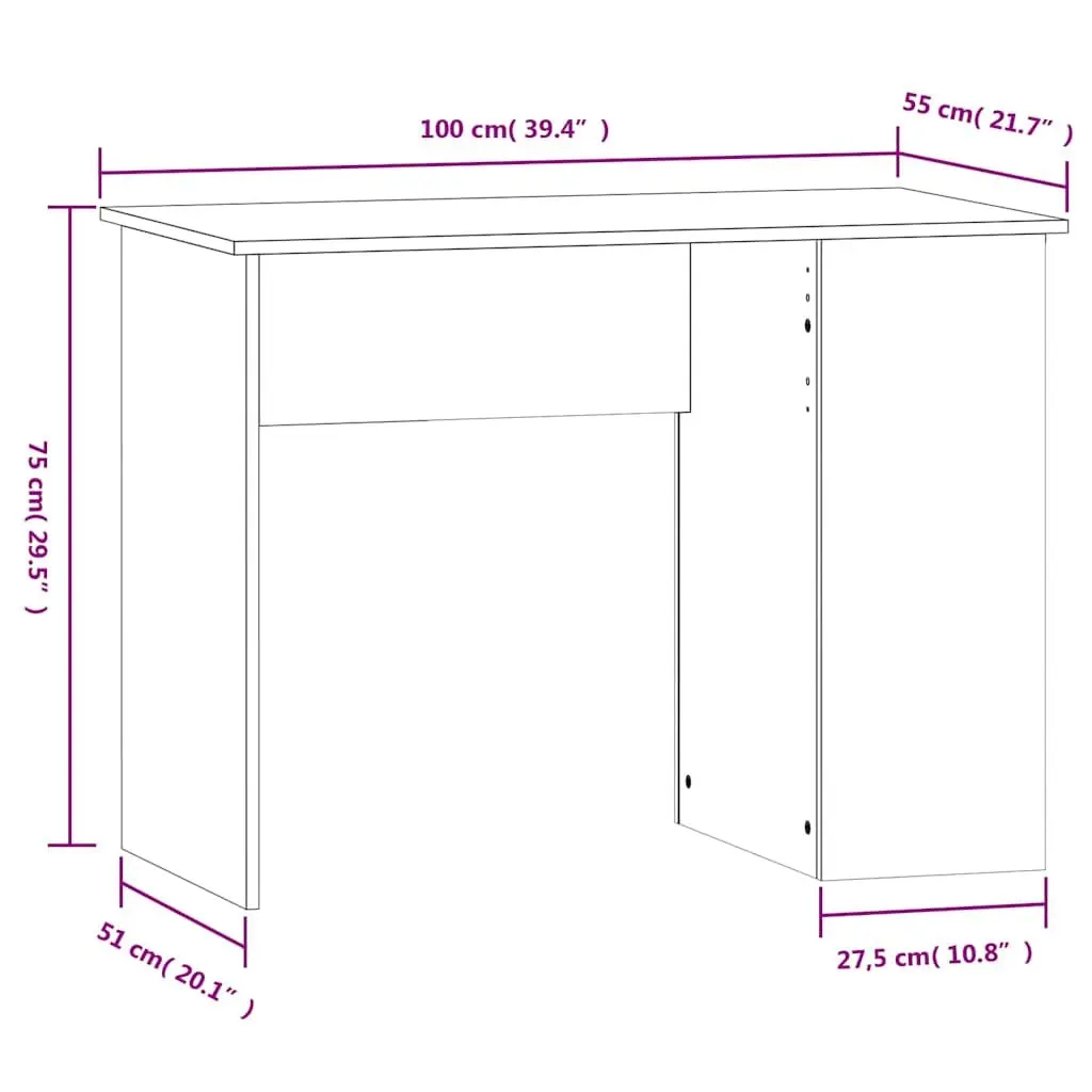 White Office Desk 100x55x75cm Computer Workstation with Storage Shelves