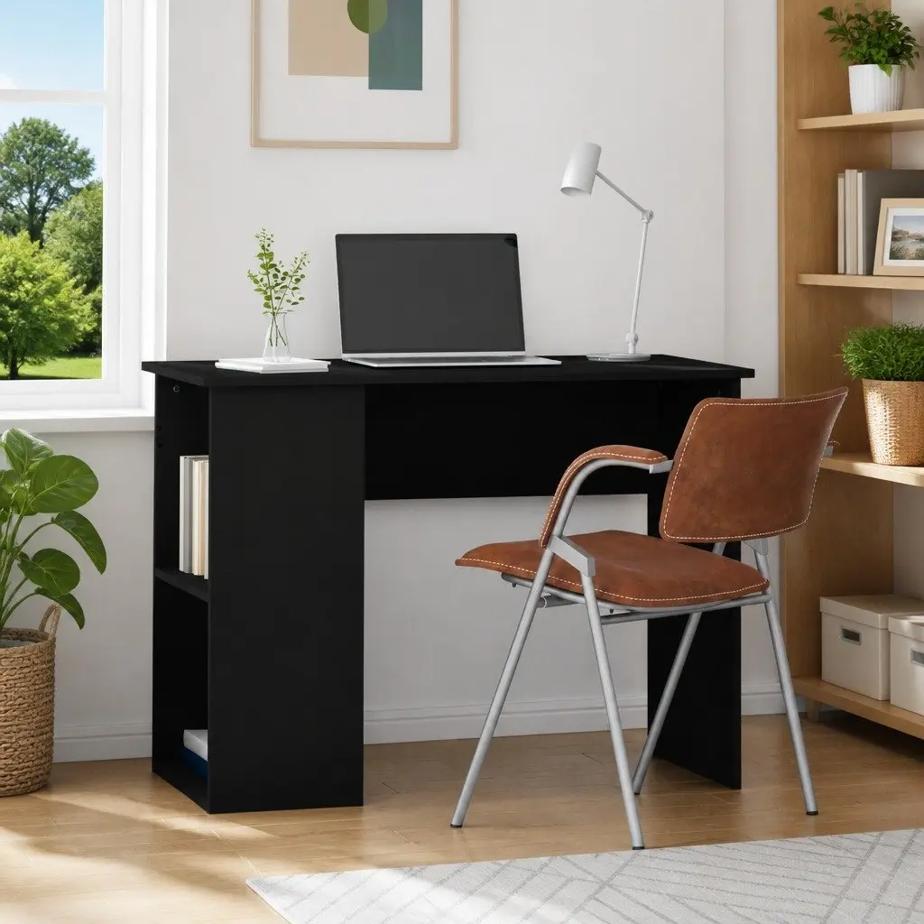 Black Office Desk for Study or Working Area with 2 Storage Compartments 100 x 55 x 75 cm