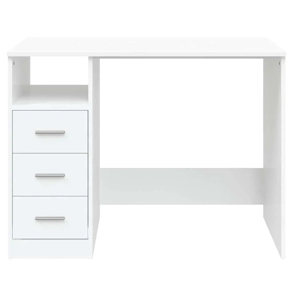 Office Desk with 3 Drawers White 102x50x76cm Storage Computer Desk Engineered