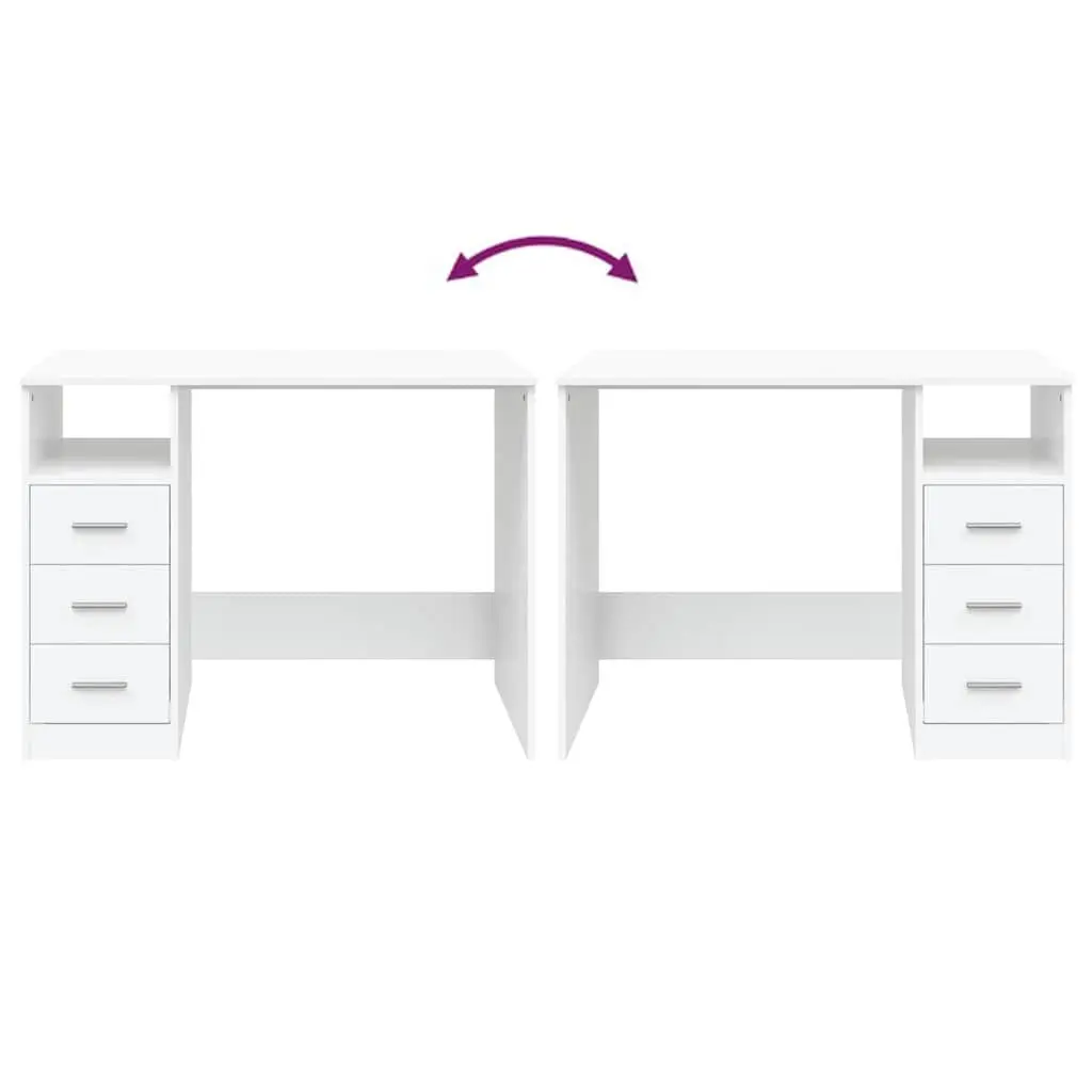 Office Desk with 3 Drawers White 102x50x76cm Storage Computer Desk Engineered