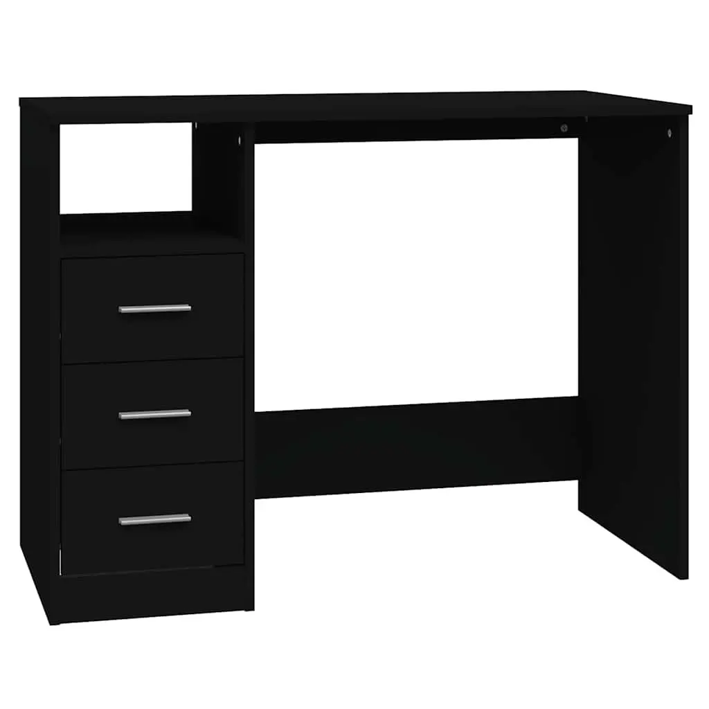 Office Desk with 3 Drawers Open Compartment Black Engineered Wood Study