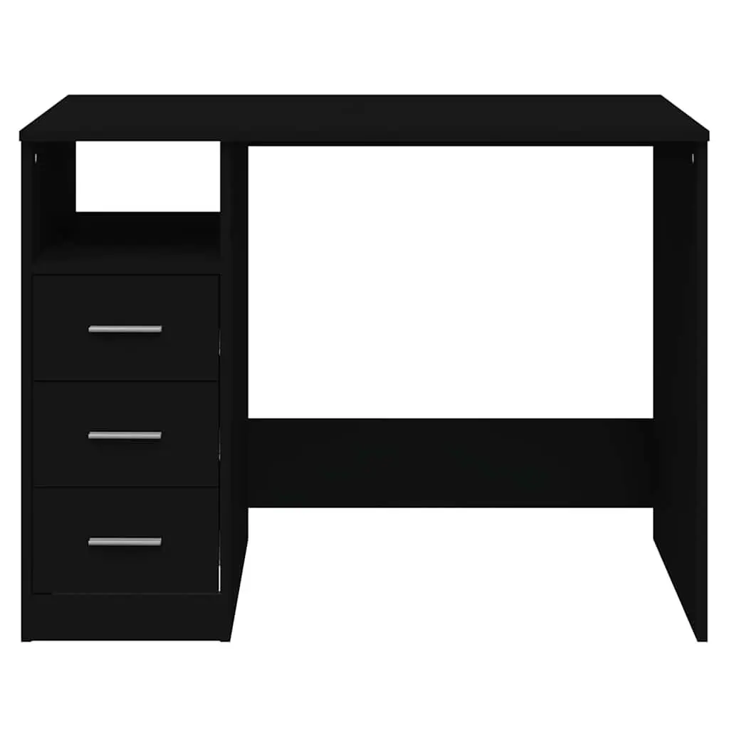 Office Desk with 3 Drawers Open Compartment Black Engineered Wood Study