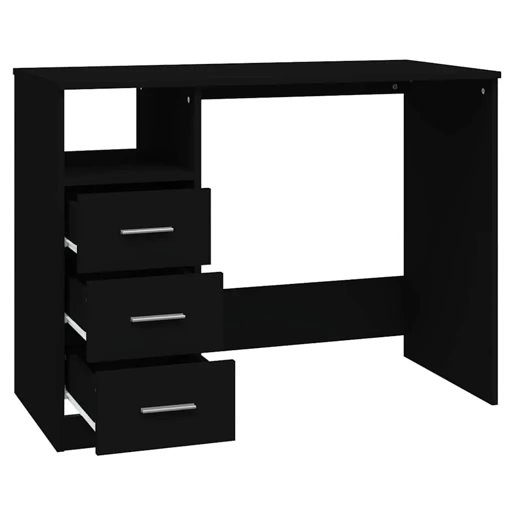 Office Desk with 3 Drawers Open Compartment Black Engineered Wood Study
