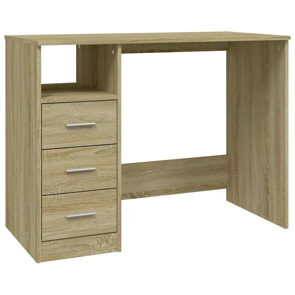 Office Desk with 3 Drawers Brown Engineered Wood Study Computer Workstation