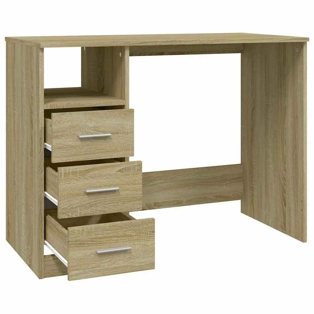 Office Desk with 3 Drawers Brown Engineered Wood Study Computer Workstation