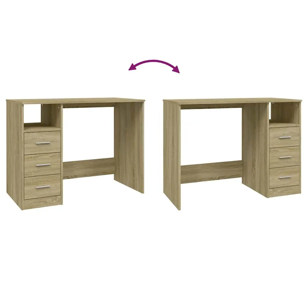 Office Desk with 3 Drawers Brown Engineered Wood Study Computer Workstation