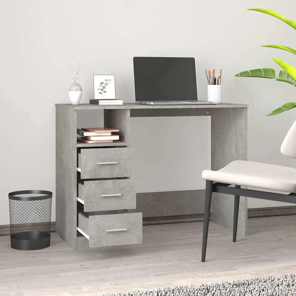 Office Desk with Drawers for Home Office Grey Engineered Wood 102 x 50 x 76 cm