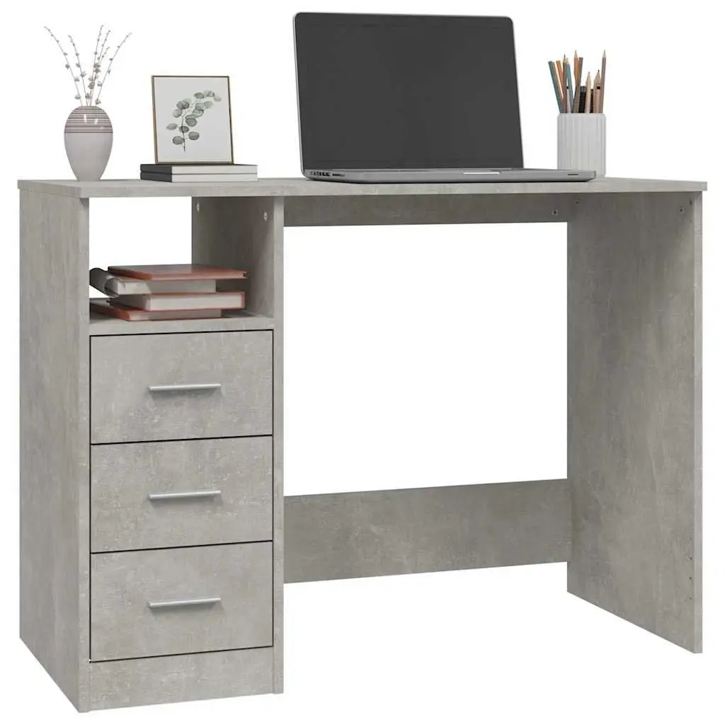 Office Desk with Drawers for Home Office Grey Engineered Wood 102 x 50 x 76 cm