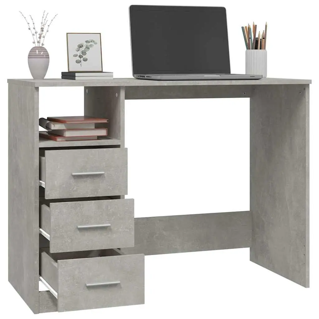 Office Desk with Drawers for Home Office Grey Engineered Wood 102 x 50 x 76 cm