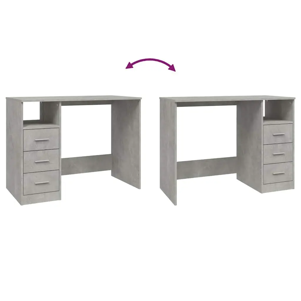 Office Desk with Drawers for Home Office Grey Engineered Wood 102 x 50 x 76 cm