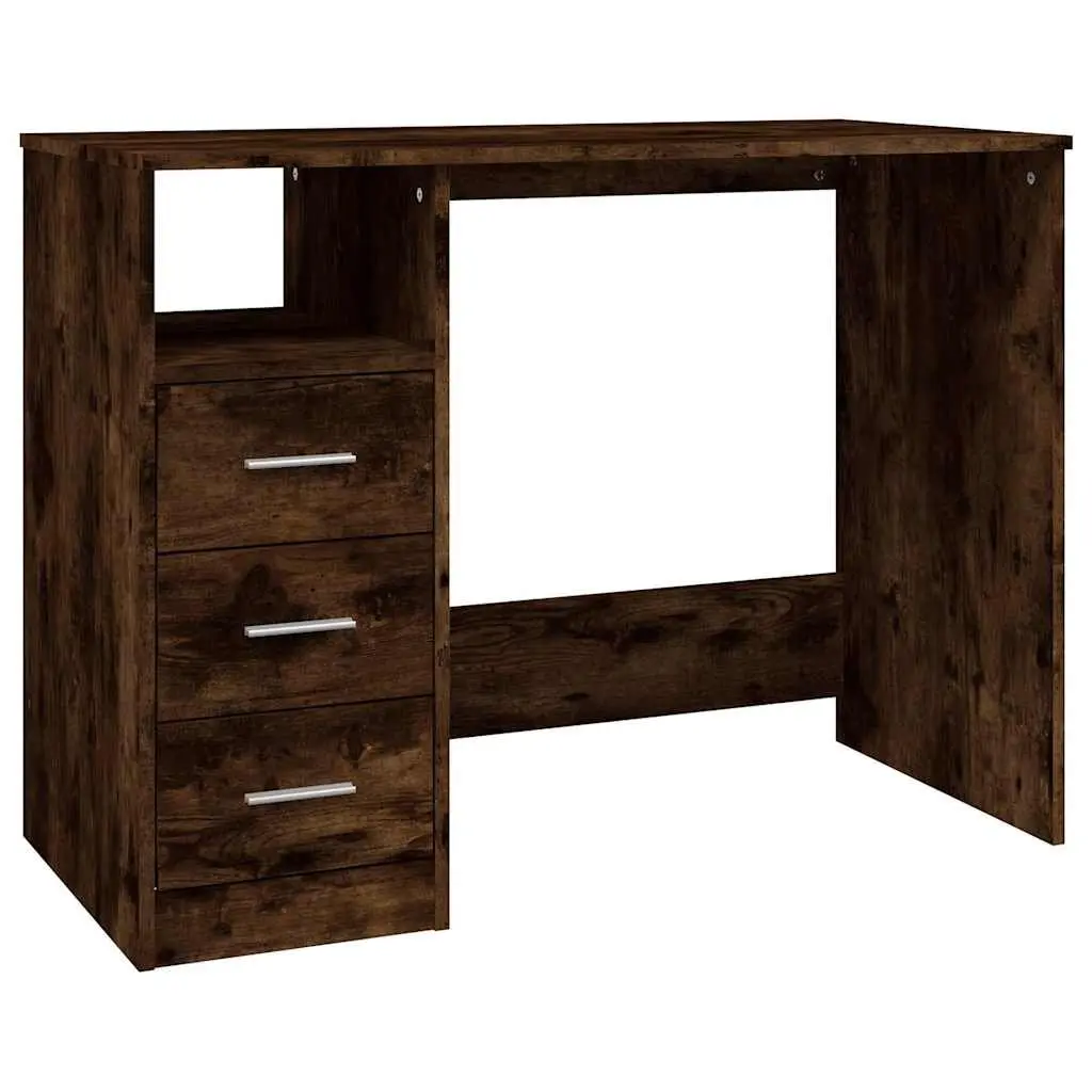 Office Desk for Study or Home Office 102 x 50 x 76 cm Brown Engineered Wood with 3 Drawers and Open Compartment