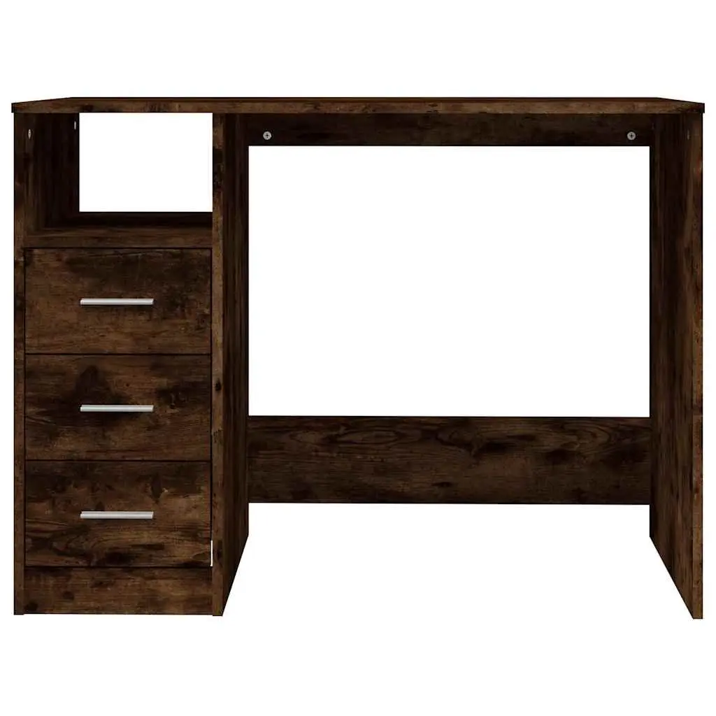 Office Desk for Study or Home Office 102 x 50 x 76 cm Brown Engineered Wood with 3 Drawers and Open Compartment