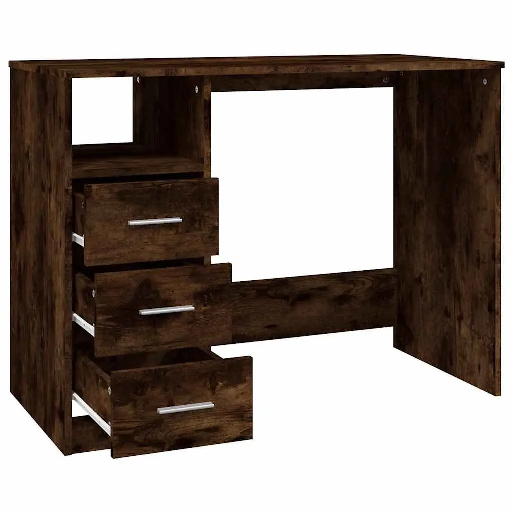 Office Desk for Study or Home Office 102 x 50 x 76 cm Brown Engineered Wood with 3 Drawers and Open Compartment