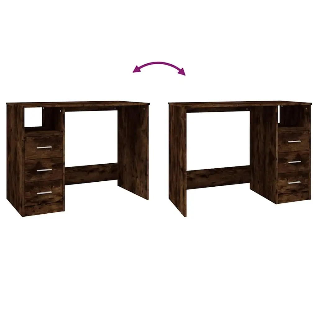 Office Desk for Study or Home Office 102 x 50 x 76 cm Brown Engineered Wood with 3 Drawers and Open Compartment