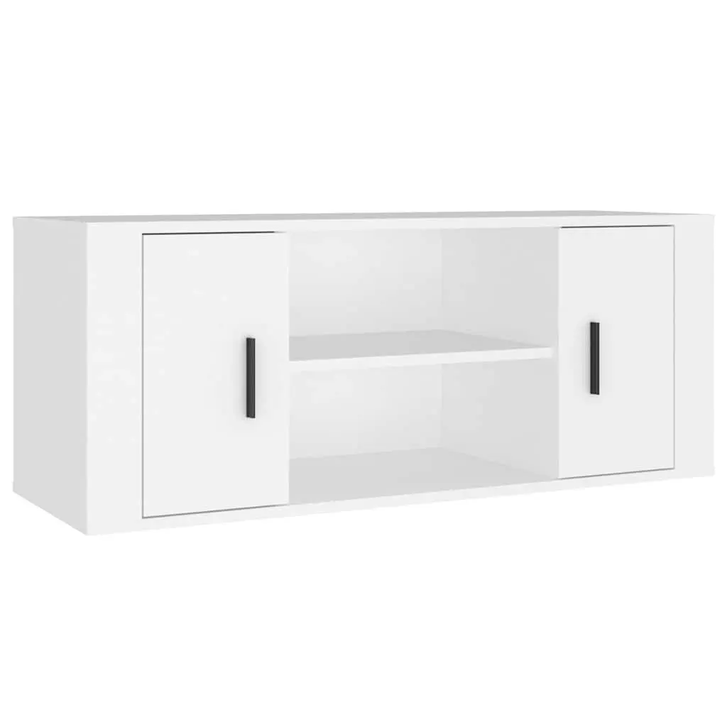 TV Cabinet White for Living Room 100x35x40 cm Storage Unit with Compartments and Doors