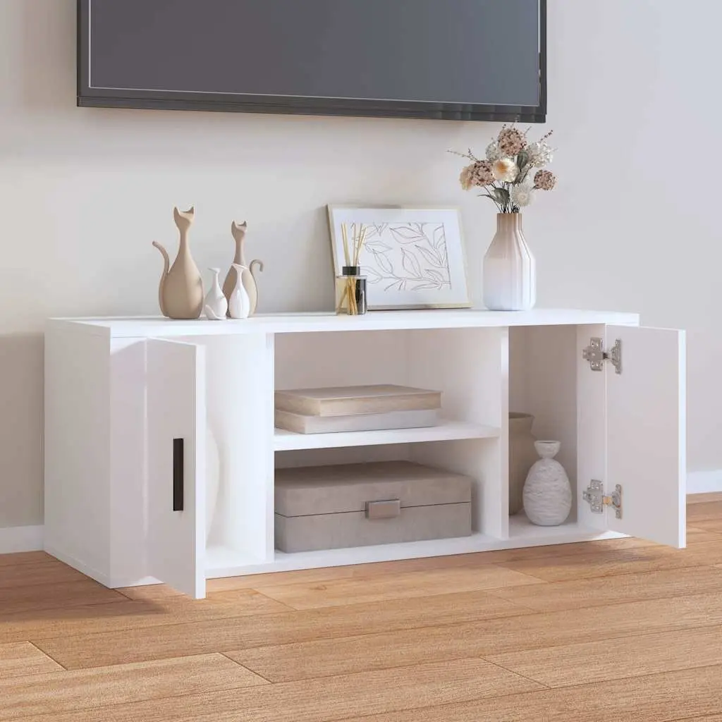 TV Cabinet White for Living Room 100x35x40 cm Storage Unit with Compartments and Doors