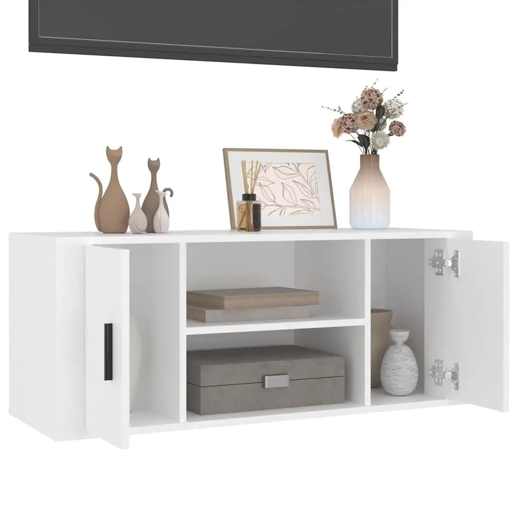 TV Cabinet White for Living Room 100x35x40 cm Storage Unit with Compartments and Doors