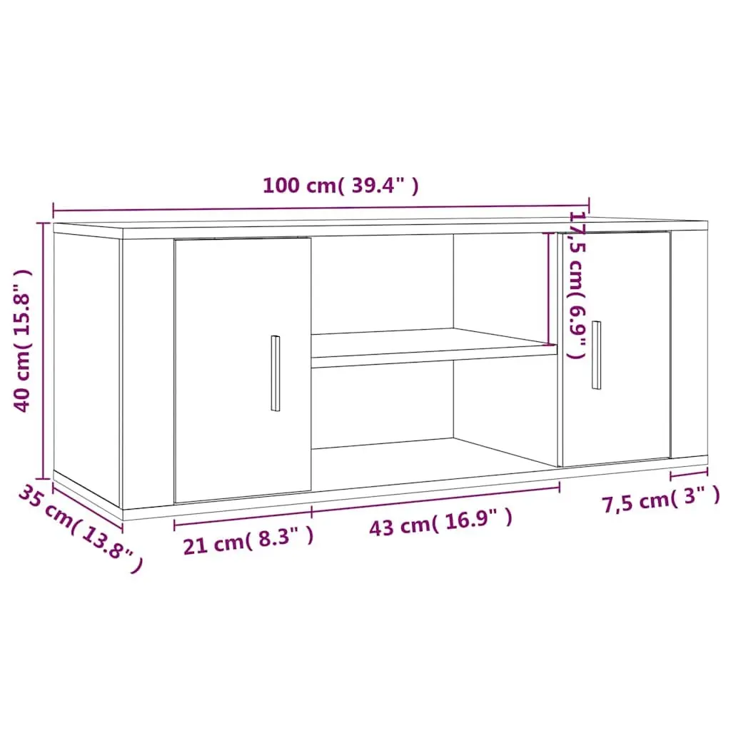 TV Cabinet White for Living Room 100x35x40 cm Storage Unit with Compartments and Doors