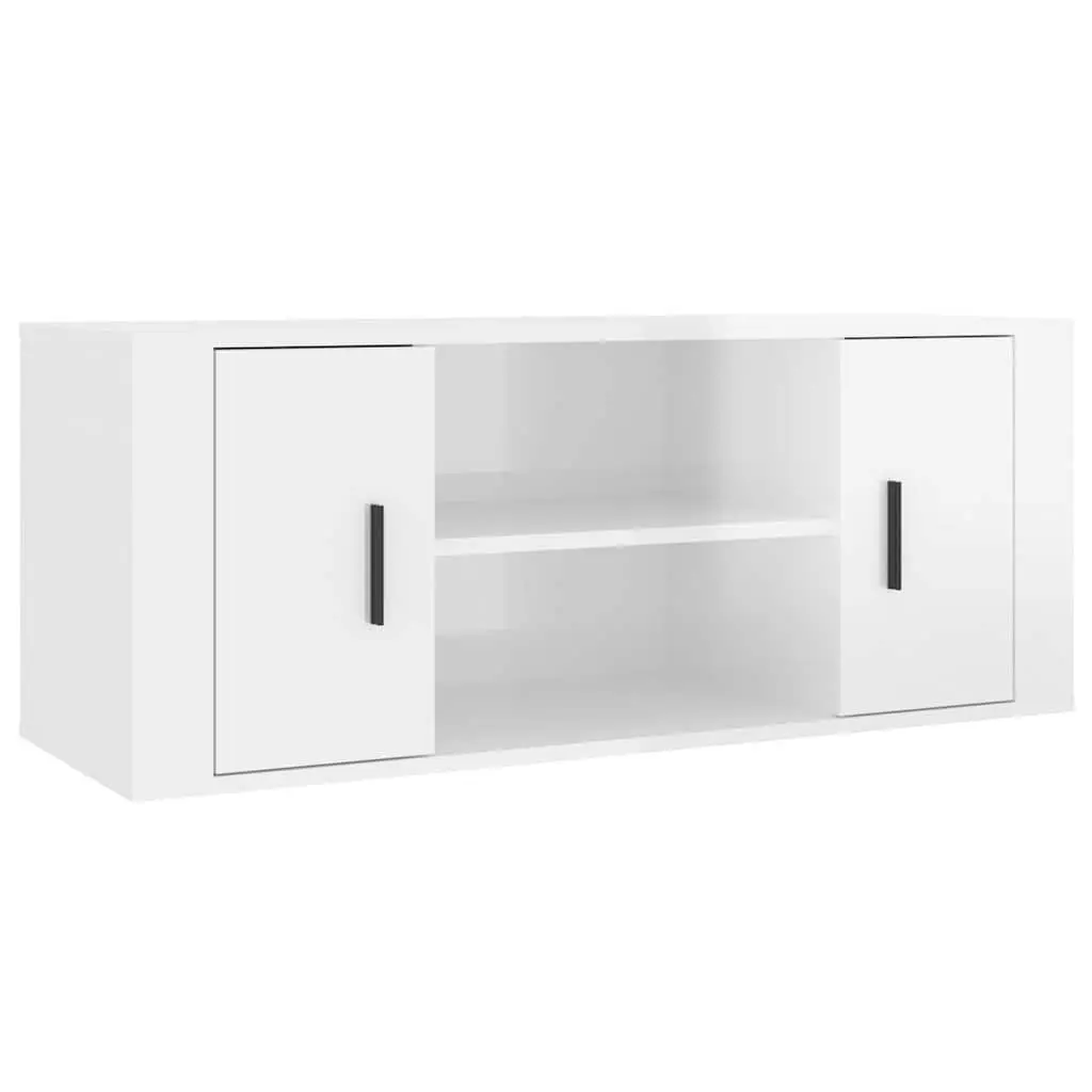 TV Cabinet for Living Room White High Gloss Engineered Wood 100 x 35 x 40 cm