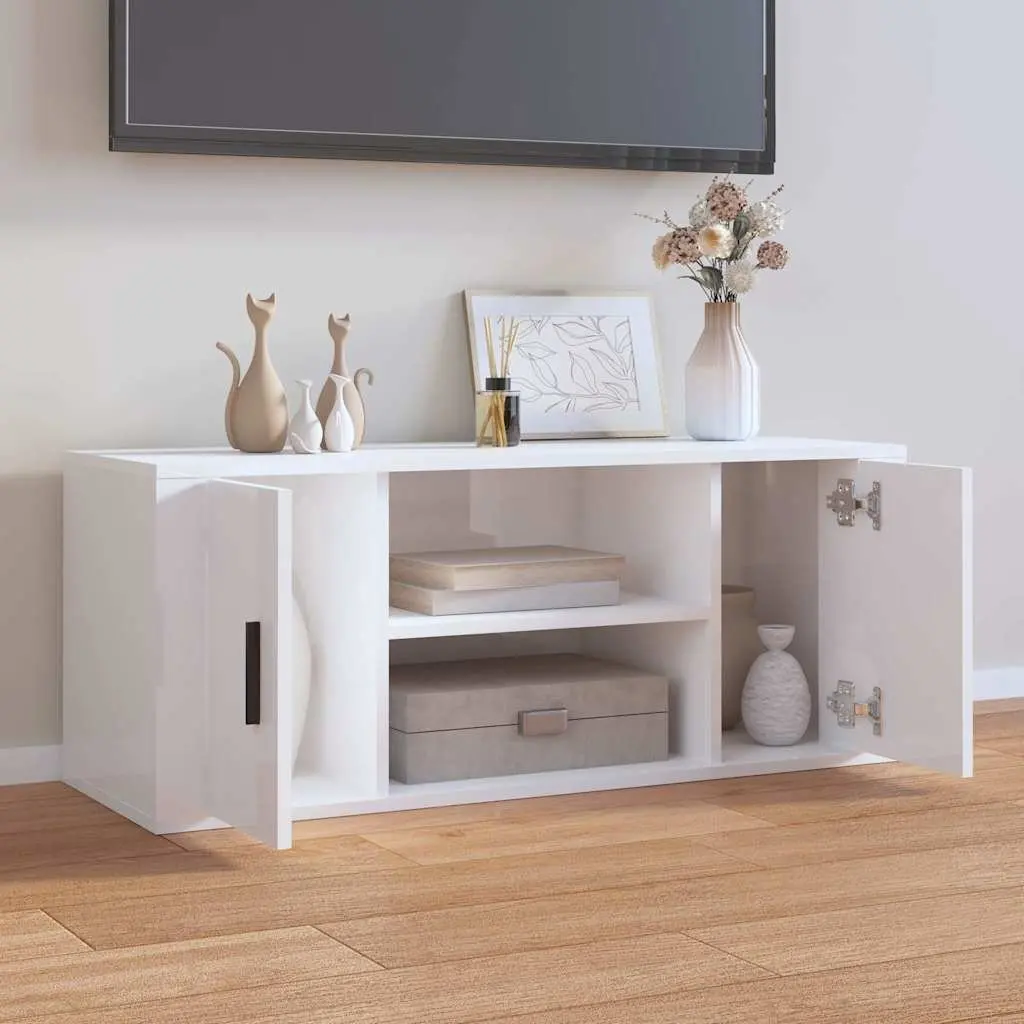 TV Cabinet for Living Room White High Gloss Engineered Wood 100 x 35 x 40 cm