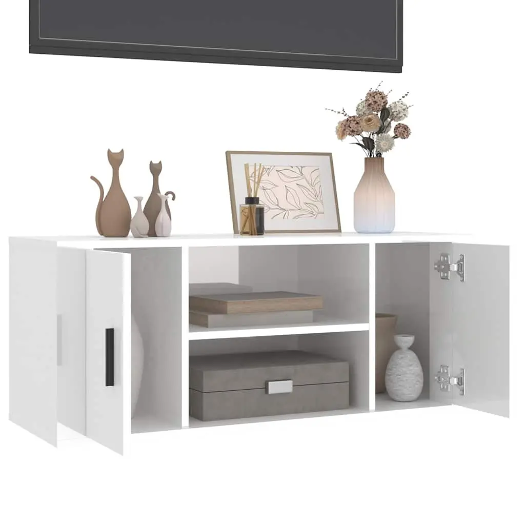 TV Cabinet for Living Room White High Gloss Engineered Wood 100 x 35 x 40 cm