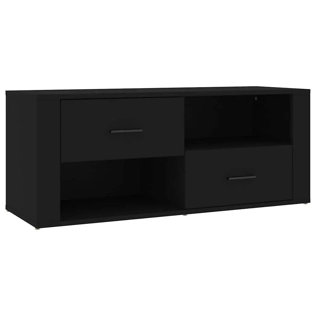 TV Cabinet for Living Room Black Engineered Wood Storage Unit with Drawers and Compartments 100 x 35 x 40 cm
