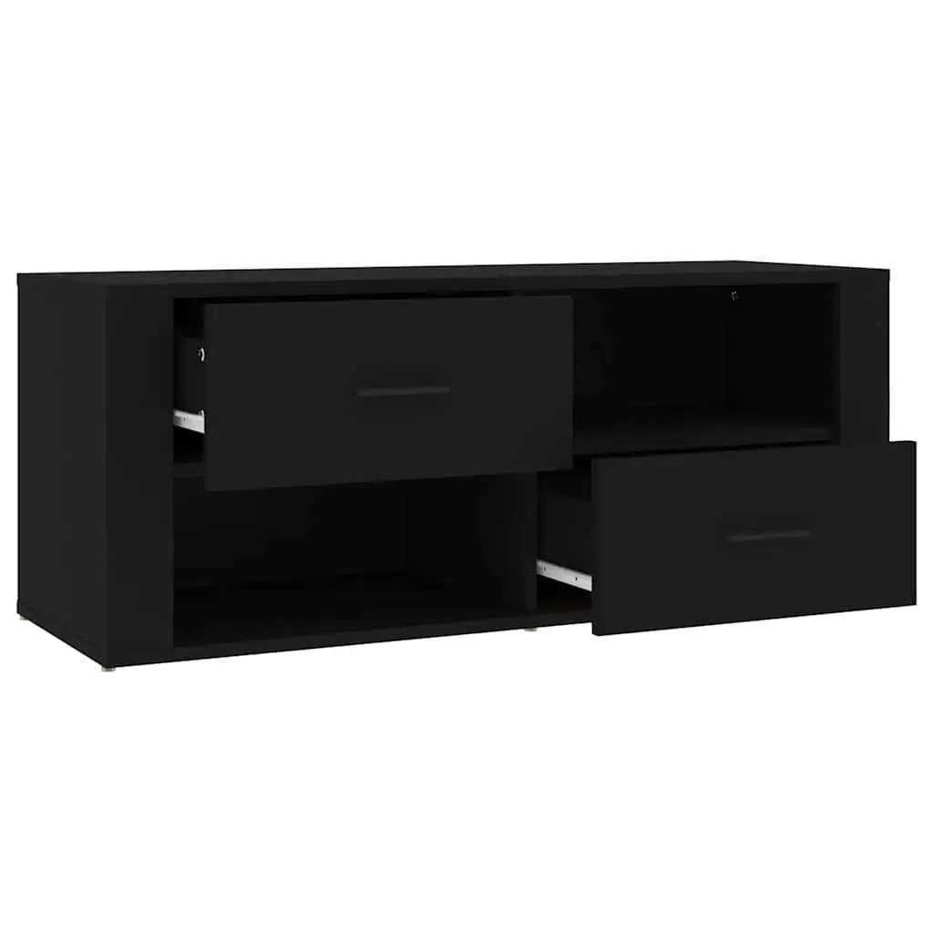 TV Cabinet for Living Room Black Engineered Wood Storage Unit with Drawers and Compartments 100 x 35 x 40 cm