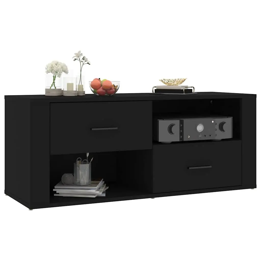 TV Cabinet for Living Room Black Engineered Wood Storage Unit with Drawers and Compartments 100 x 35 x 40 cm