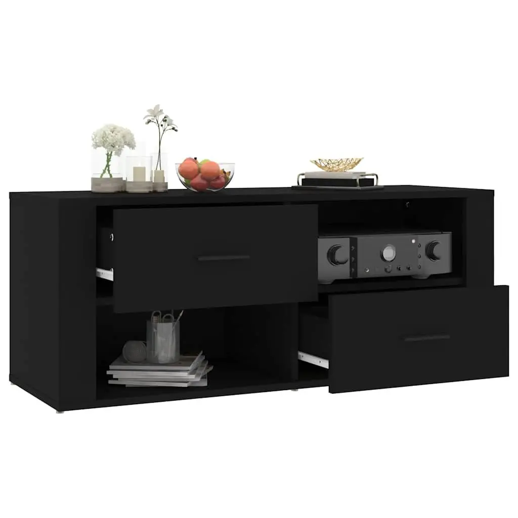 TV Cabinet for Living Room Black Engineered Wood Storage Unit with Drawers and Compartments 100 x 35 x 40 cm