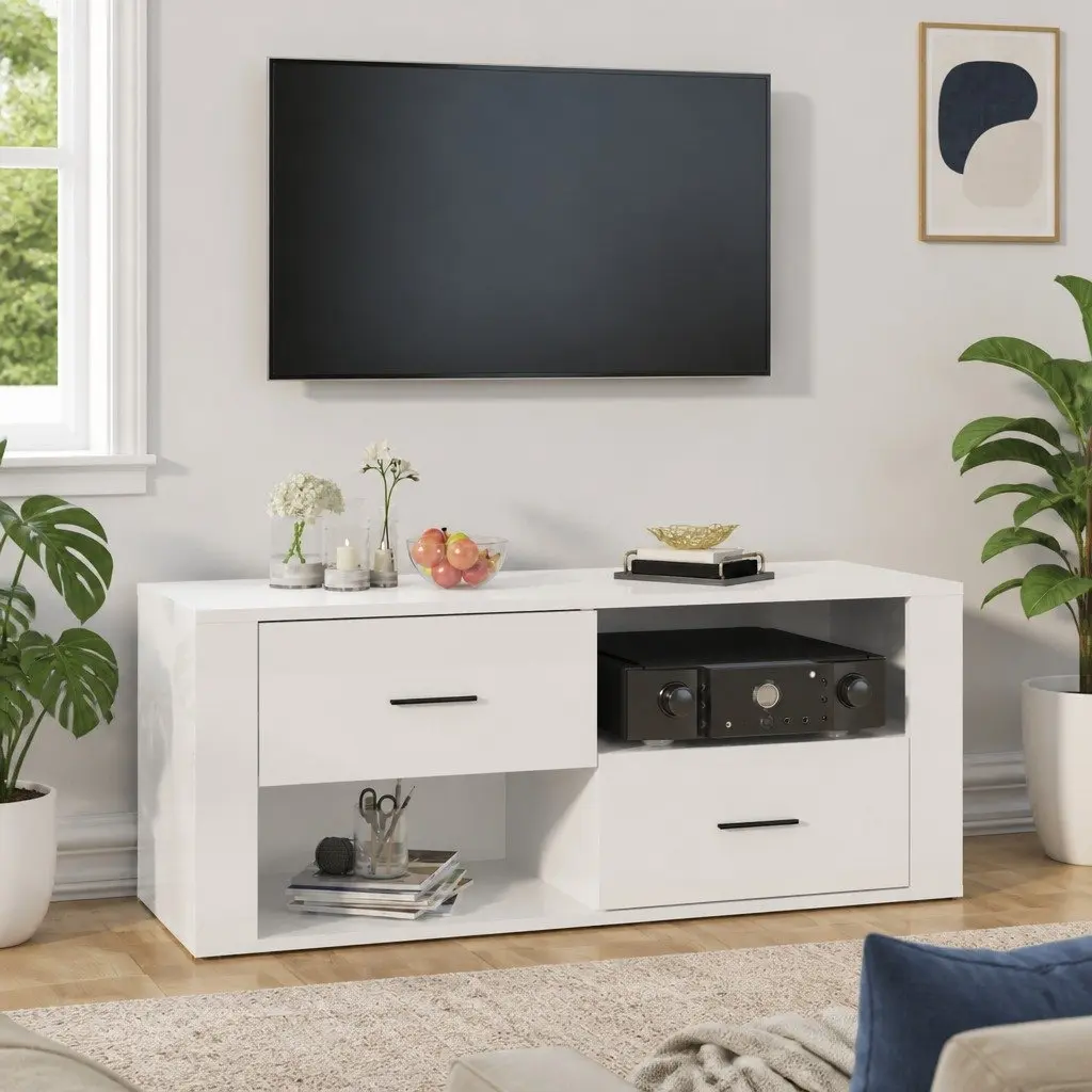 TV Cabinet for Living Room White High Gloss Engineered Wood