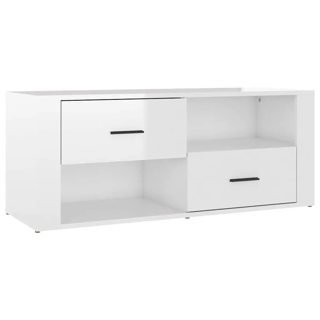 TV Cabinet for Living Room White High Gloss Engineered Wood