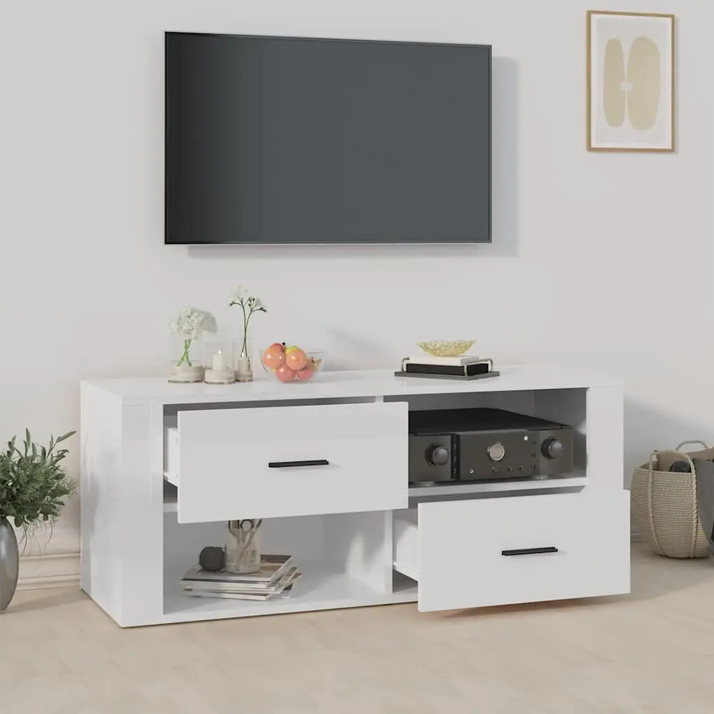 TV Cabinet for Living Room White High Gloss Engineered Wood