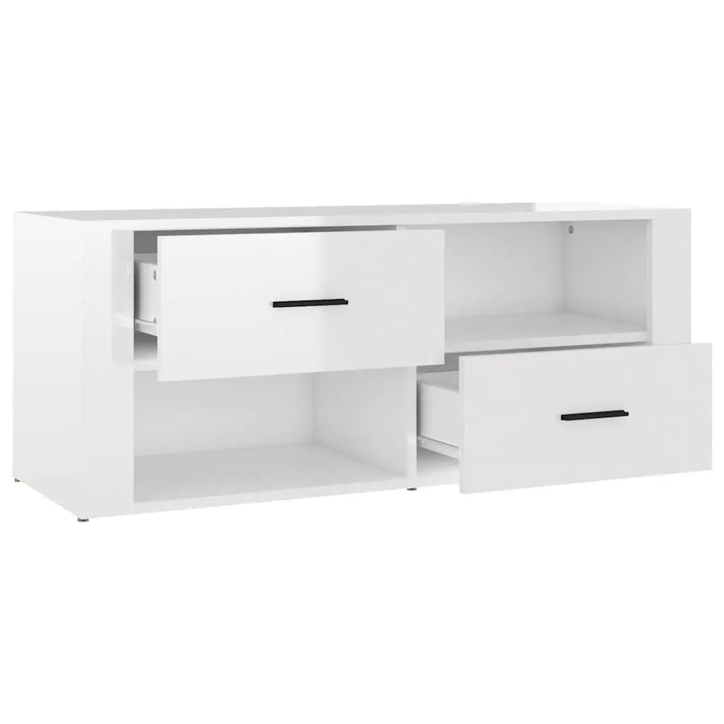 TV Cabinet for Living Room White High Gloss Engineered Wood