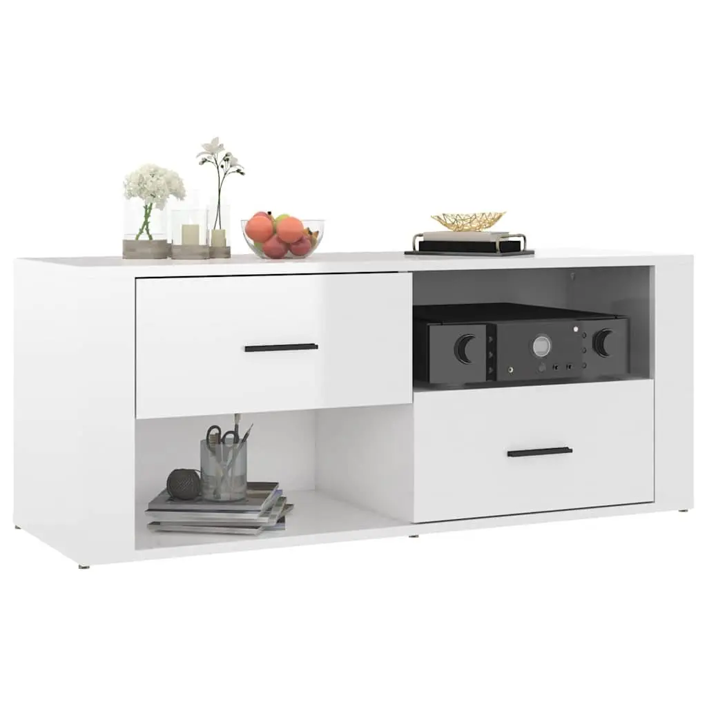 TV Cabinet for Living Room White High Gloss Engineered Wood
