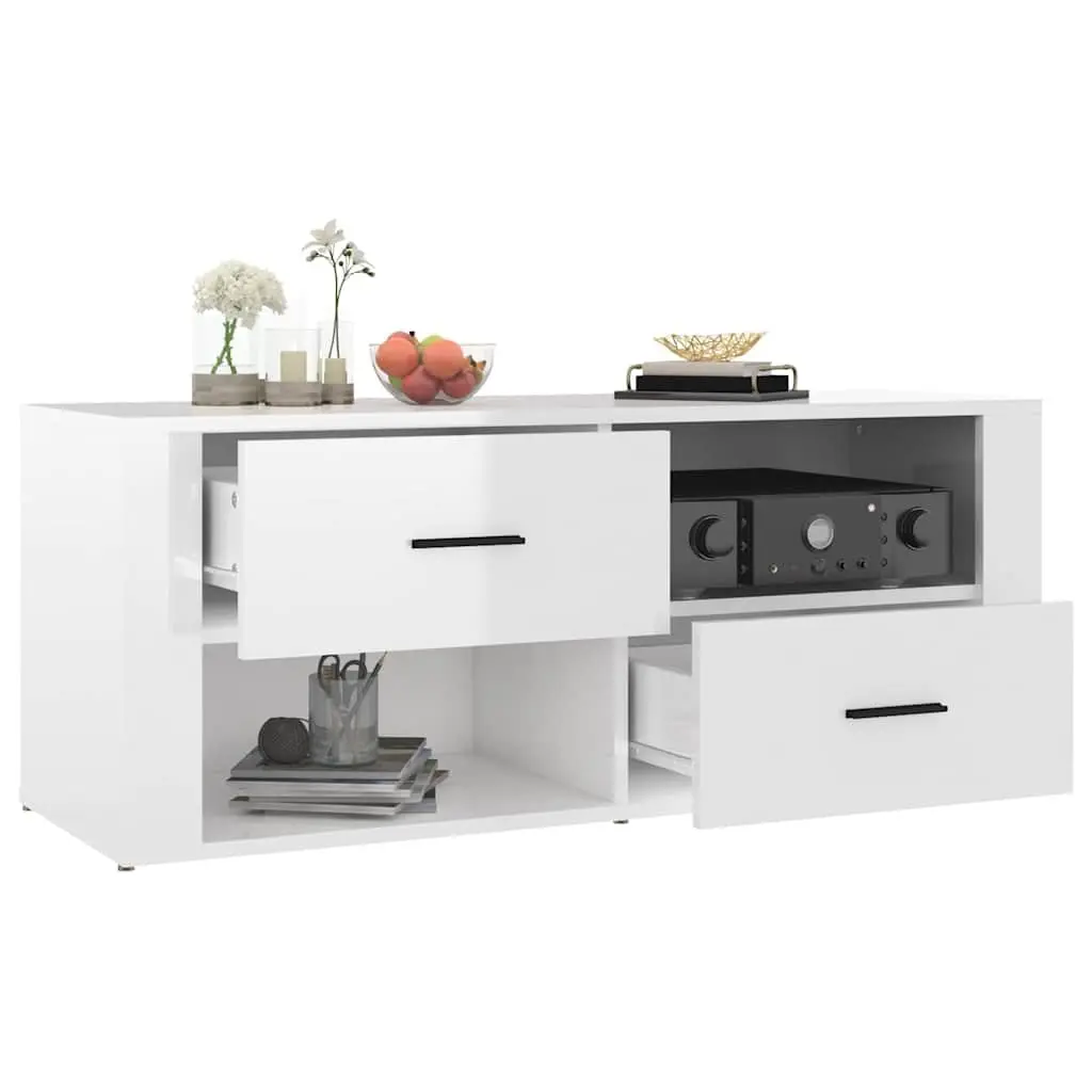 TV Cabinet for Living Room White High Gloss Engineered Wood