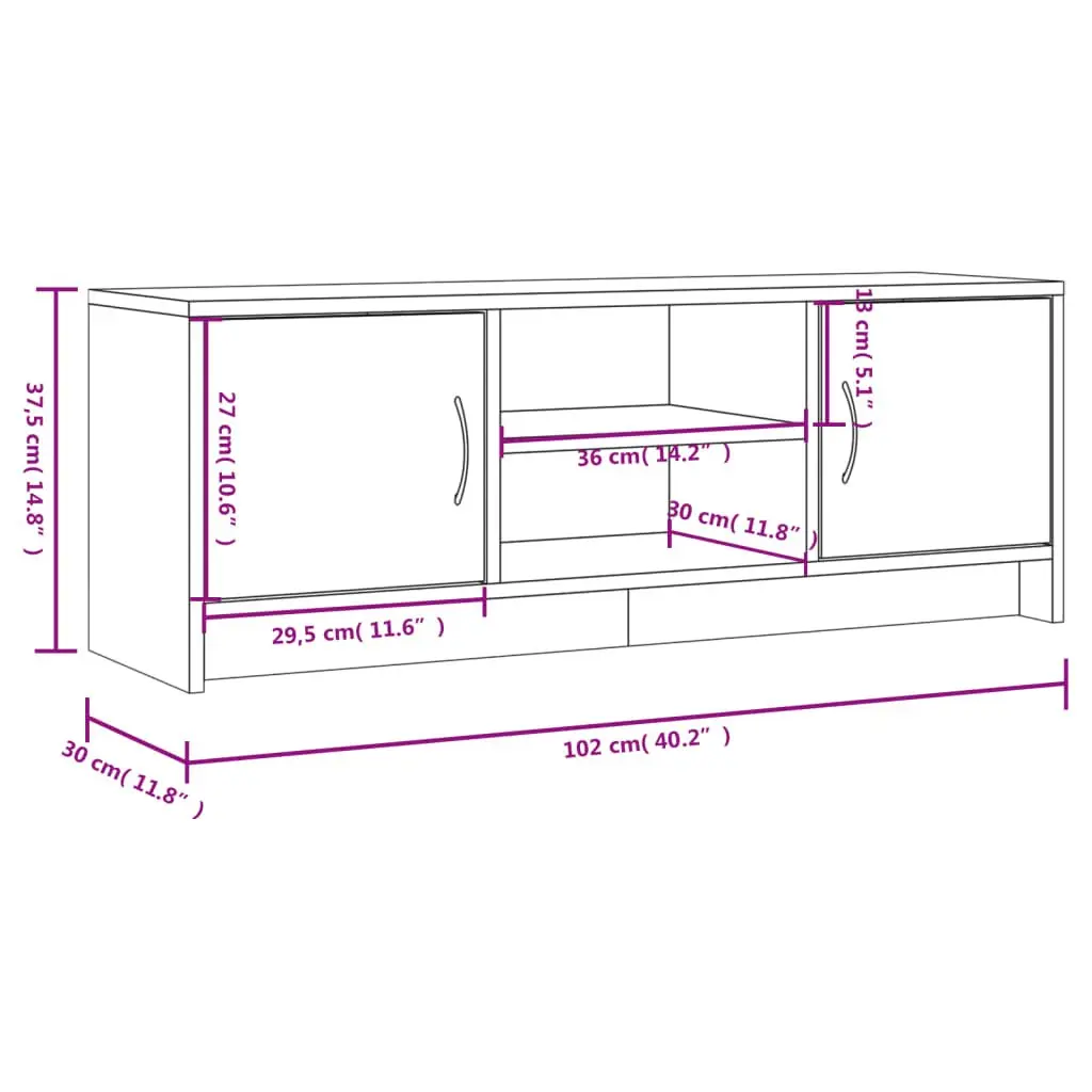 TV Cabinet White 102x30x37.5 cm Living Room Media Stand Storage Unit with Doors