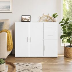 White Engineered Wood Sideboard 91x29.5x75 cm with Storage