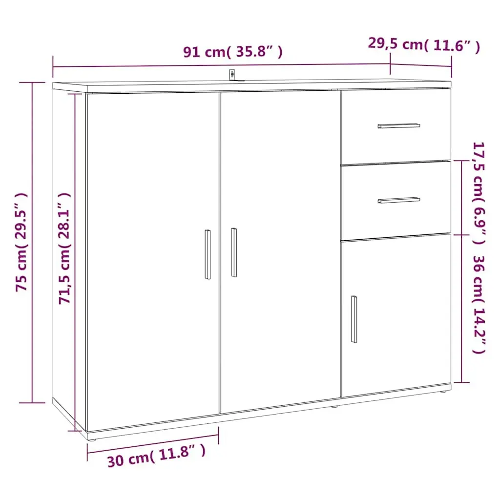 Sideboard White Storage Cabinet Cupboard 91x29.5x75 cm Engineered Wood Furniture