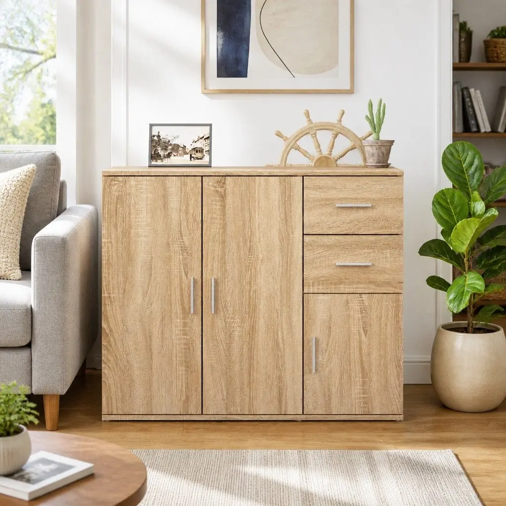 Brown Sideboard Storage Cabinet Engineered Wood 91cm Length 29.5cm Width 75cm Height